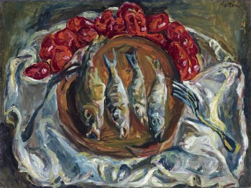 Impressionist Still Life Painting - fish and tomatoes 1924 Chaim Soutine impressionistic still life